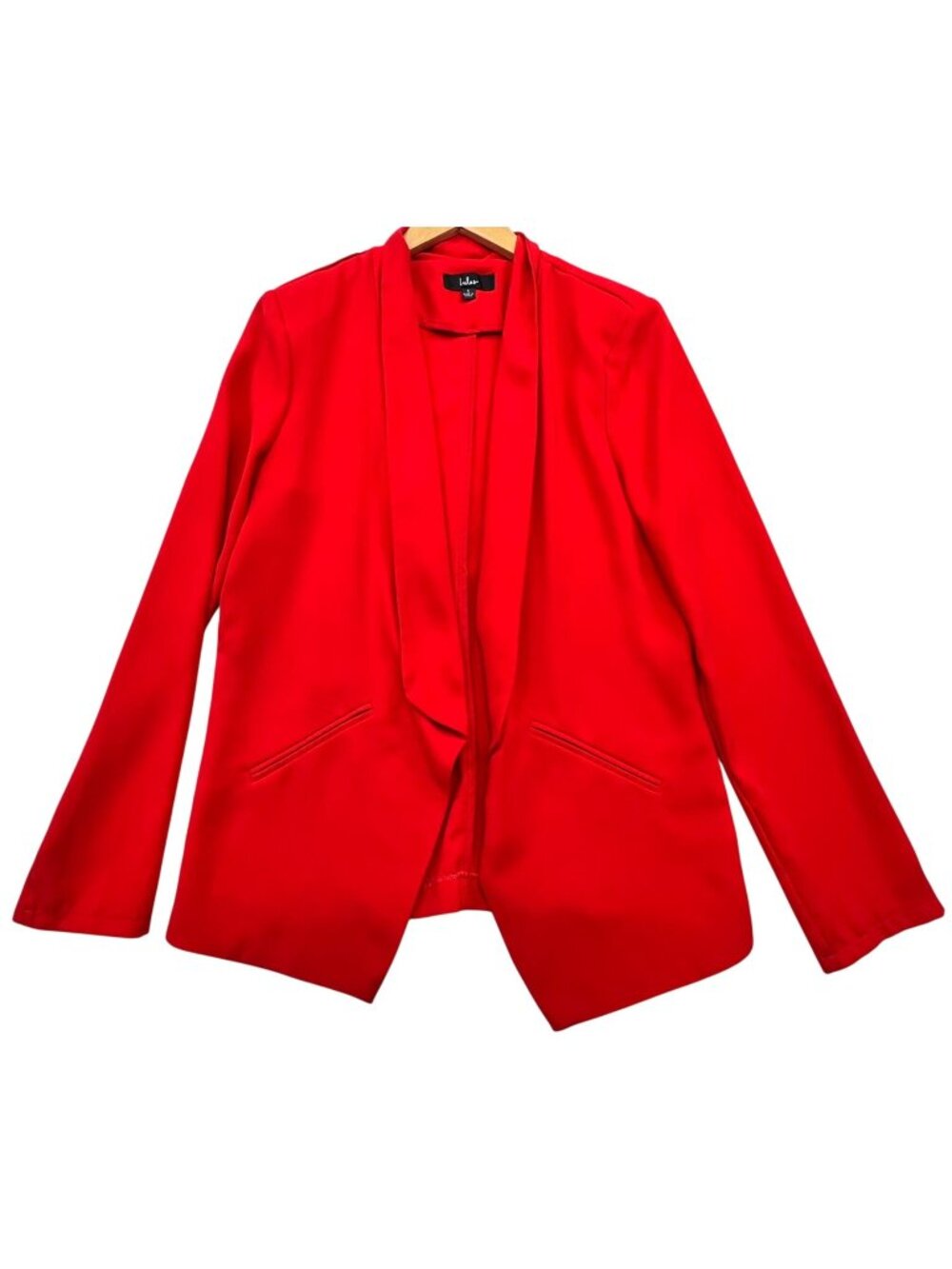 Lulus Womens Miss Punctuality Lightweight Open Front Blazer Jacket Large Red